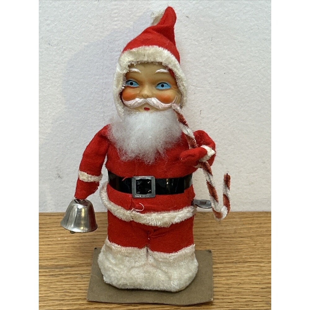 Vintage ALPS Japan Mechanical Bell Ringer Santa Claus Works!